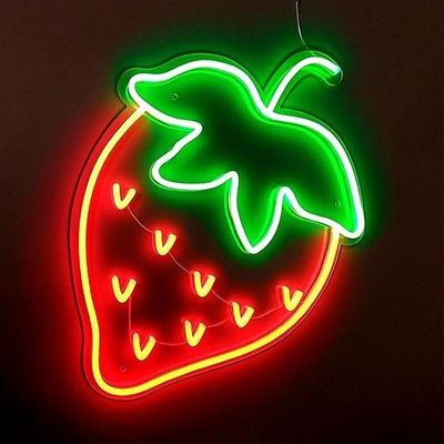 12V 플러그 전원 공급 빨강 딸기 드롭 배송 맞춤 로고 네온 라이트 웨딩 표지판