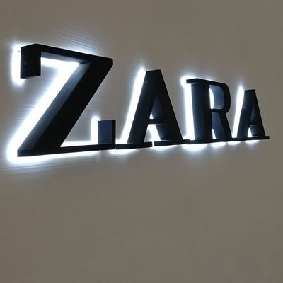 2024 아크릴 눈 실내 비즈니스 벽 ZARA LED 금속 맞춤형 3D 백라이트 글자